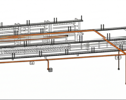 Esquema de Tuberías y Estructura Industrial