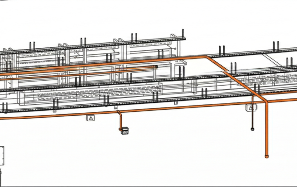 Esquema de Tuberías y Estructura Industrial