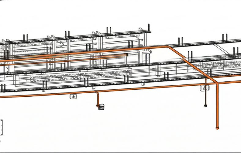 Esquema de Tuberías y Estructura Industrial