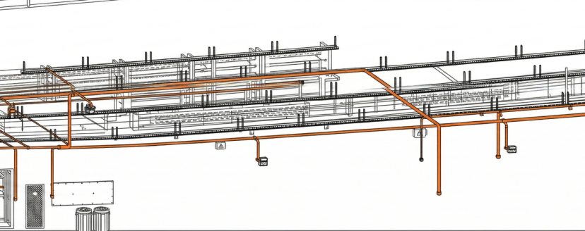 Esquema de Tuberías y Estructura Industrial