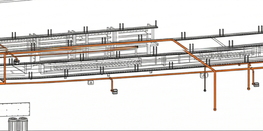 Esquema de Tuberías y Estructura Industrial