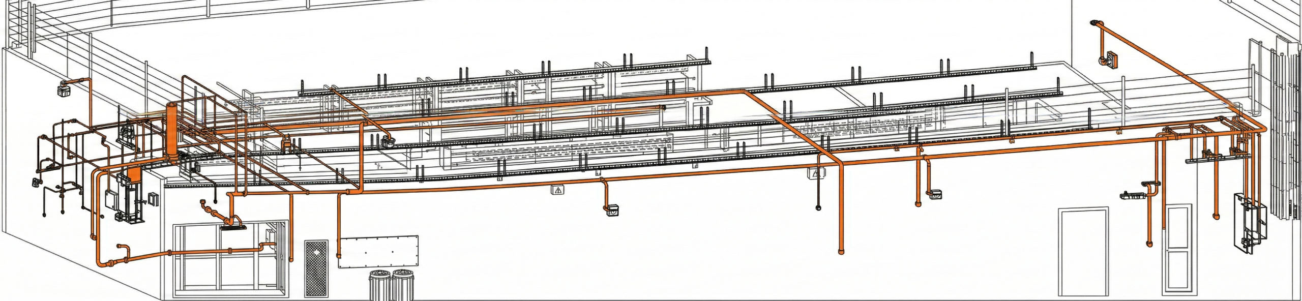 Esquema de Tuberías y Estructura Industrial
